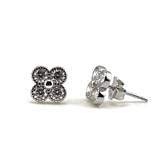 925 Solid Sterling Silver Luxury Clover 4 Leaf Stud Earrings - Picture 4 of 7